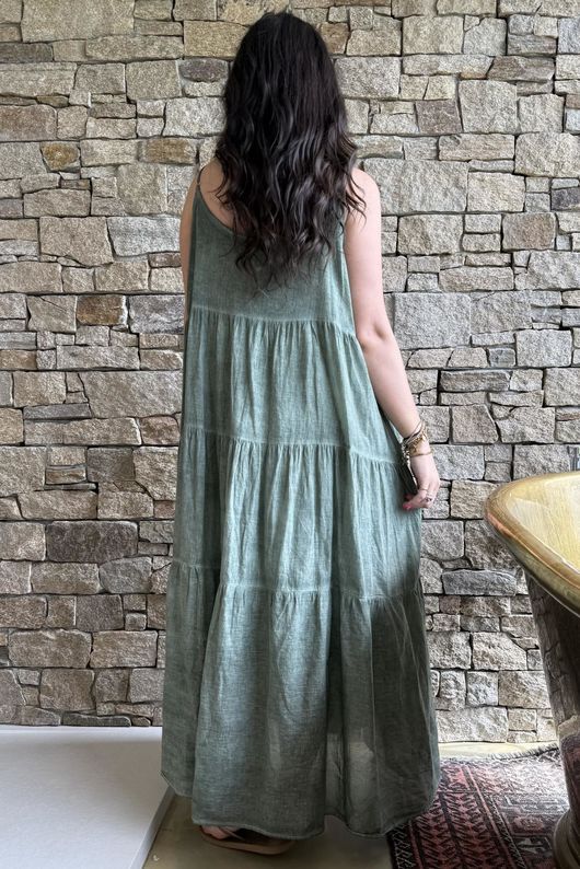 Lenni Cotton Tiered Dress Washed Khaki
